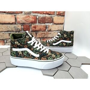 Vans SK8 Hi Tapered Stackfor SHOE Canvas Dark Green Floral Women Sz 9.5 Rare